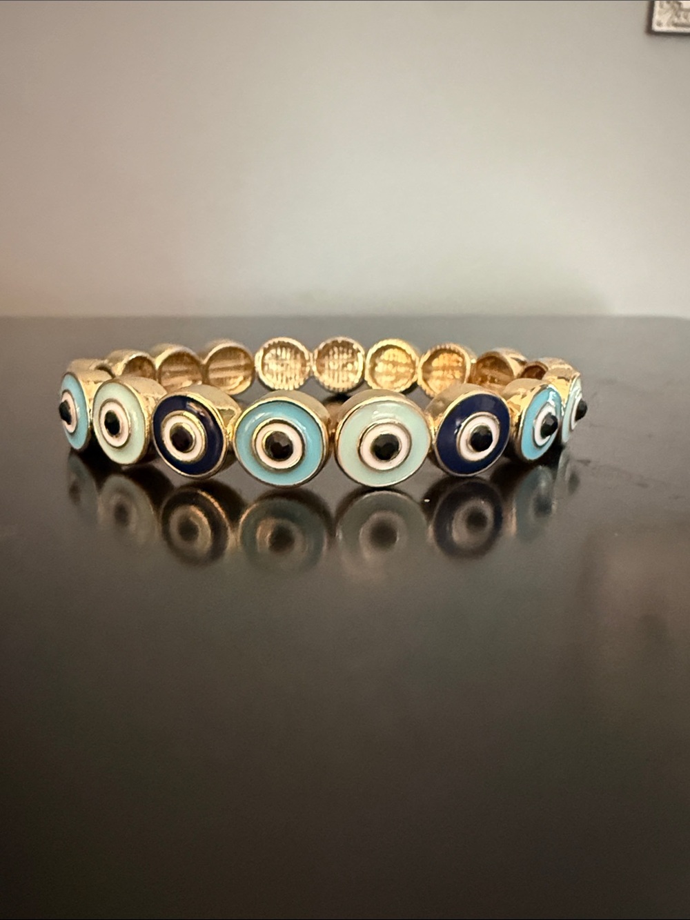 Gold-Tone Blue & Turquoise Evil Eye Stretch Bracelet